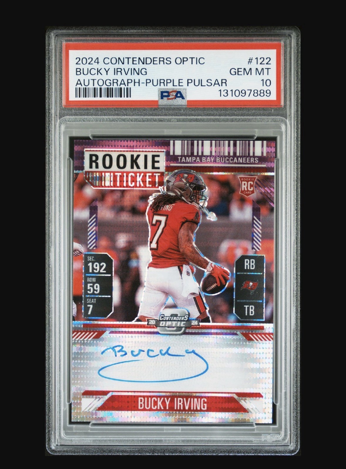 Bucky Irving Panini Contenders Optic #122 Autograph-Purple Pulsar