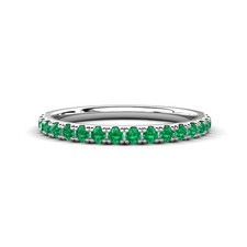 925 Sterling Silver Emerald Half Eternity Band Ring 2mm Round Stackable