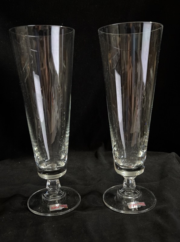 SET OF 2 SIGNED LENOX USA" CRYSTAL PILSNER FOOTED BEER 9" GLASSES