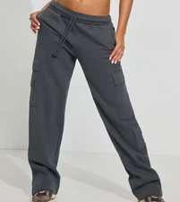 Garage Women's Pantalon UltraFleece Cargo Sweatpants Burnt Ash Gray Size XL NWT