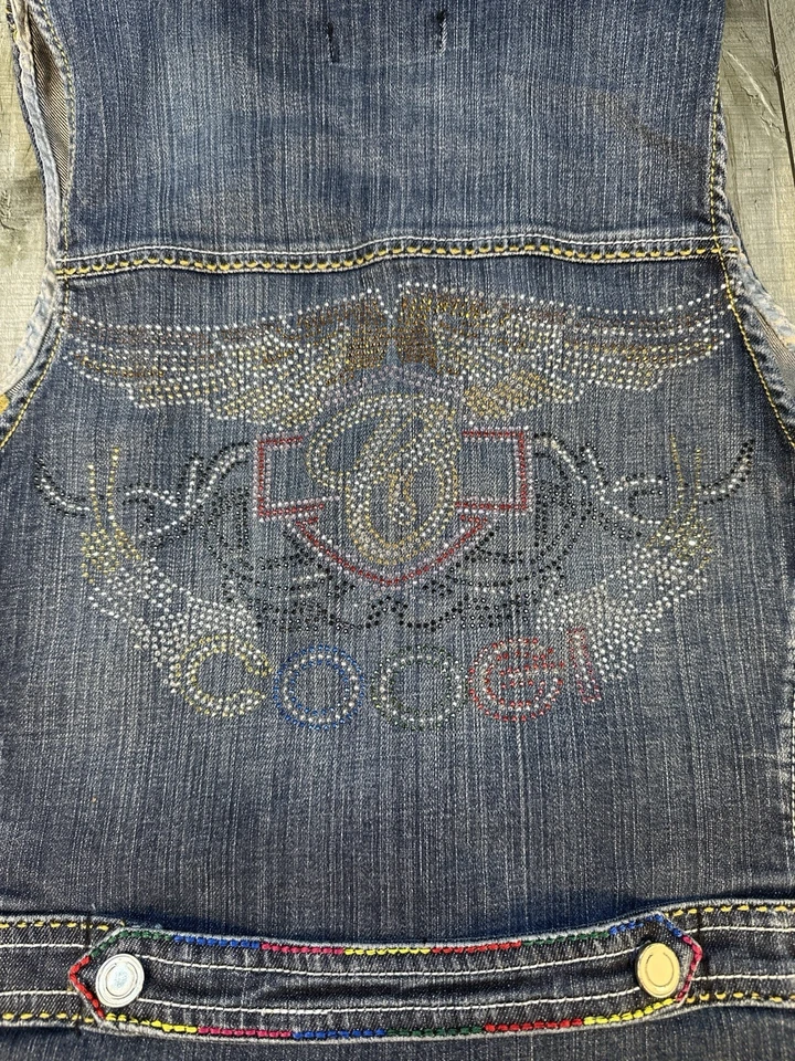 Chaleco vaquero vintage Coogi Couture para mujer con logotipo de estrás abotonado talla XL Foto 2 de 4