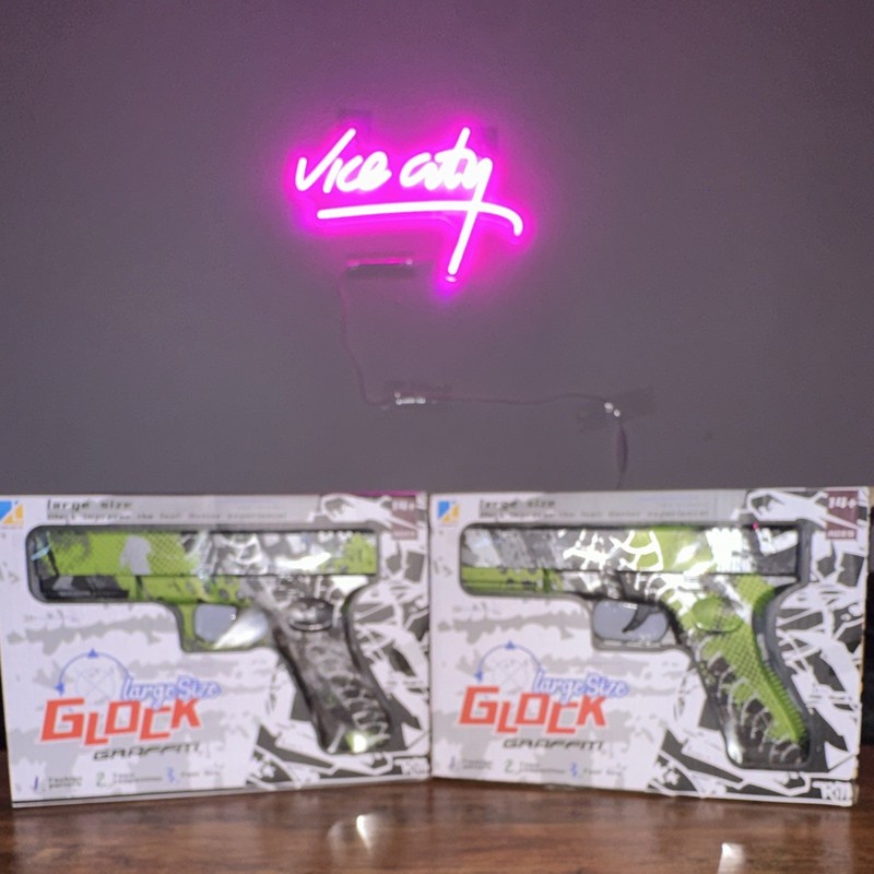 Lot of 2 Glock Large Size Graffiti Toy Gel Blasters Green/Black SEALED w/ Ammo