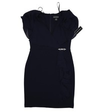 Jessica Howard Dress Womens 12 Navy Ruffle Sheath Knee Length Cocktail JH2M2847