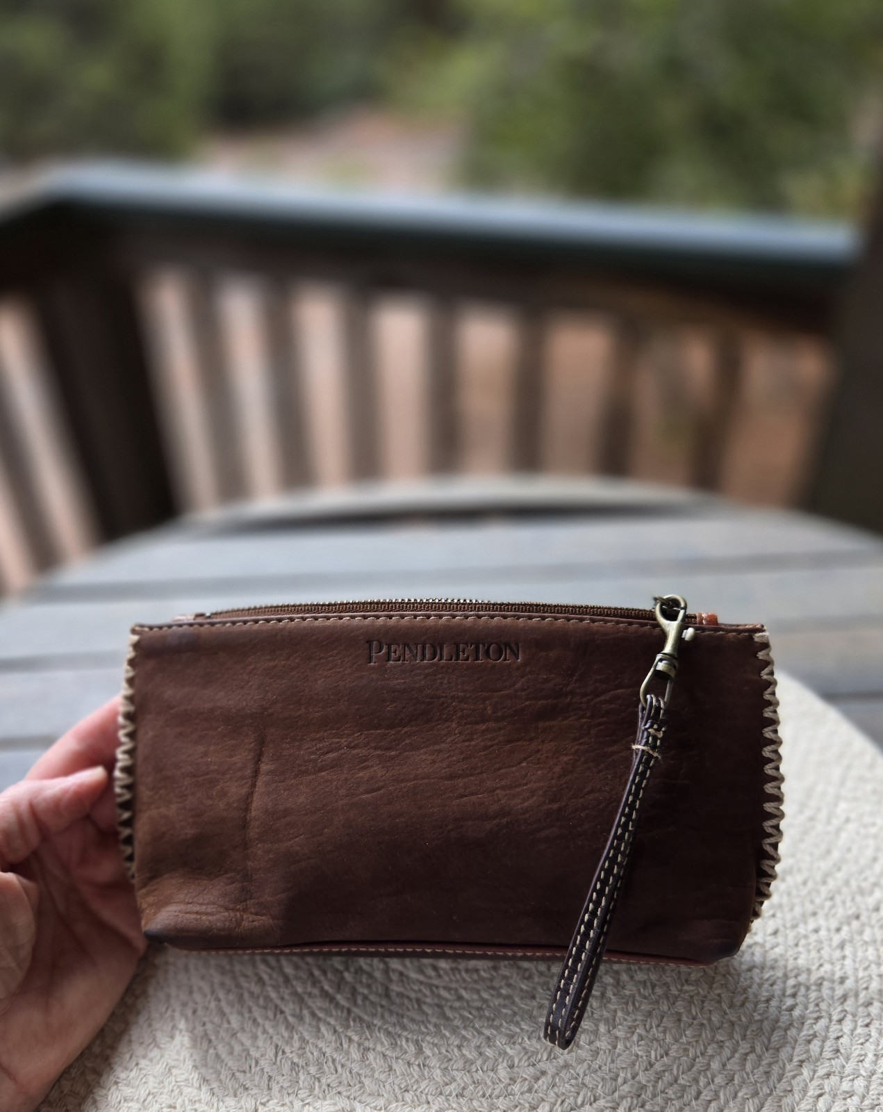 Pendleton Brown Distressed Leather Wristlet Clutc… - image 2