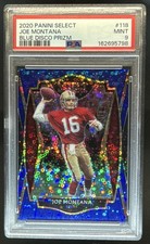 2020 Panini Select Joe Montana Disco Blue Prizm Premier Level #/25 49ers PSA 9