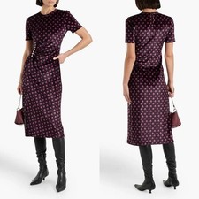 Derek Lam 10 Crosby Printed Velvet Midi Dress 12 Black Ruched Waist Cocktail
