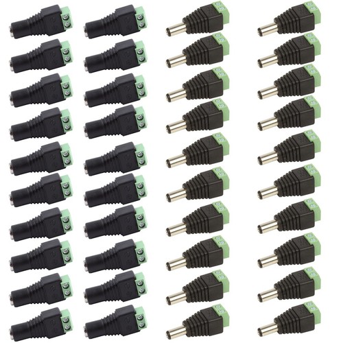 DC Power Jack Plug Adapter Barrel Connector 20 Pairs 12V Male and Female 2.1 ...