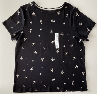 NEW Classic Tee XXL Black Short Sleeve Crewneck Croft & Barrow Floral