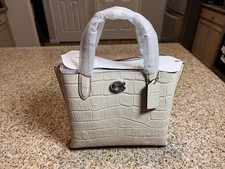 Coach Willow Tote 24 - Chalk, Embossed, Croc, Leather, NWT