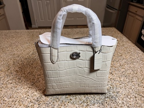 Coach Willow Tote 24 - Chalk, Embossed, Croc, Leather, NWT