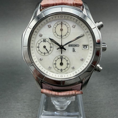 Seiko Lukia Chronograph Watch Women 35mm MOP dial Steel Date 7T92-0BV0 New Bat
