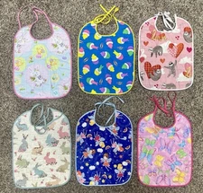 Lot Of 6 Quilted Handmade Bibs Girly Theme Large Size 12" X 9"