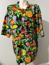 Gitano Women Top Tropical Fruit Floral 90's Half Buttoned 2X Plus Size VTG