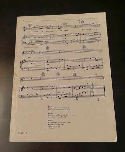1981 Open Arms By Journey Sheet Music Collectible Good Condition Steve Perry - Picture 2 of 6
