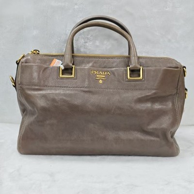 rada Galleria Taupe Waxed Calfskin Boston Duffle Crossbody Bag