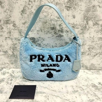 PRADA Re-Edition 2000 Mini Handtasche Schultertasche blau schwarz Frottee ech...