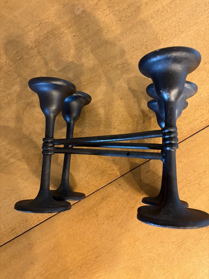 Portavelas ajustable Pottery Barn negro bronce brazos con bisagras centro de mesa oscilante Foto 4 de 4