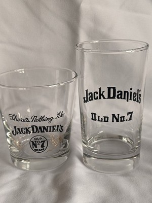 Jack Daniels Old No 7 Whiskey Glasses Set of 2 Vintage. 4.25'' and 3.25'' Both 7oz