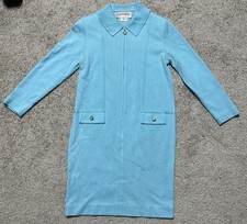 Vintage Castleberry London New York Knit Aqua Blue 70’s Dress Sz 12 Made In USA