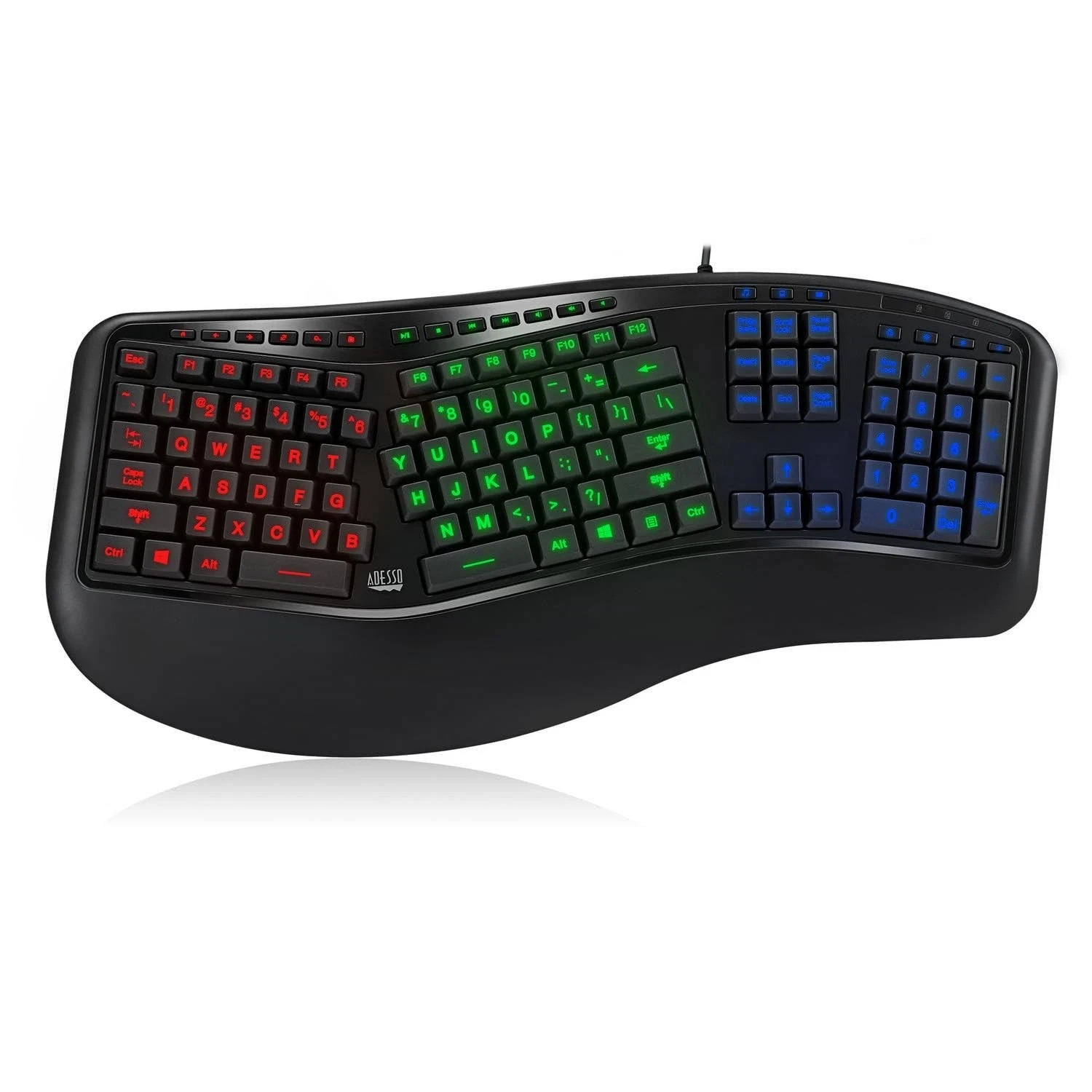Adesso Tru-Form 150 3-Color Illuminated USB Ergonomic Keyboa