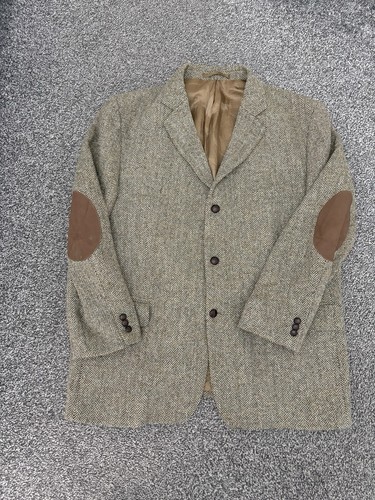 Harris Tweed Men’s Blazer Jacket Elbow Patches Brown Green Herringbone Brown 48 - Picture 4 of 14