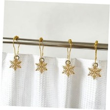 s Shower Curtain Hooks 12PCS, Gold Snow Decorative Shower Curtain Snowflake