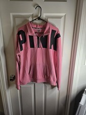 PINK Victoria's Secret Women's Pink 1/4 Zip Sweatshirt M Fleece Logo