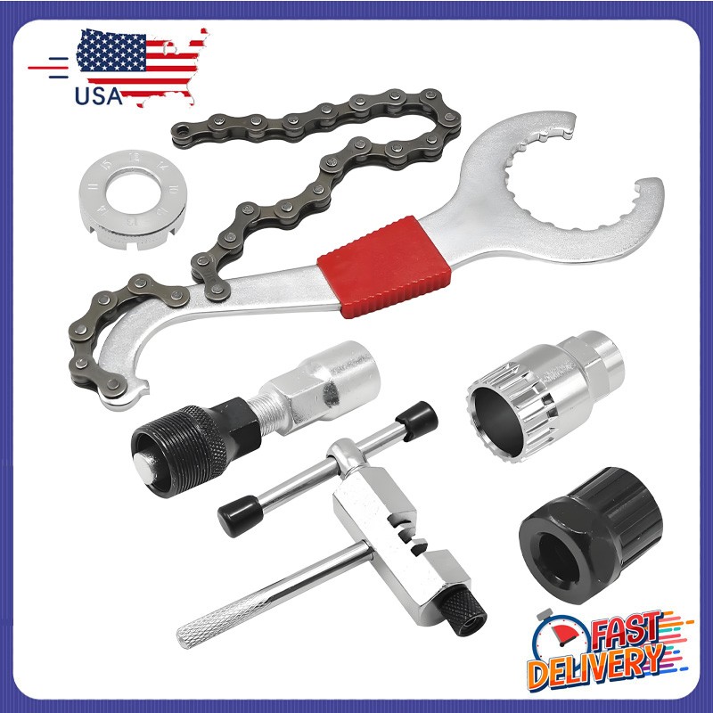 6PCS New Bike Tool Kit w/ 3-in-1 Cassette Remover Wrench Cra