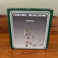 Vintage 1992 Ceramic Cat Musichime Wind Chime NOS Hanging Tuxedo Cat Home Decor