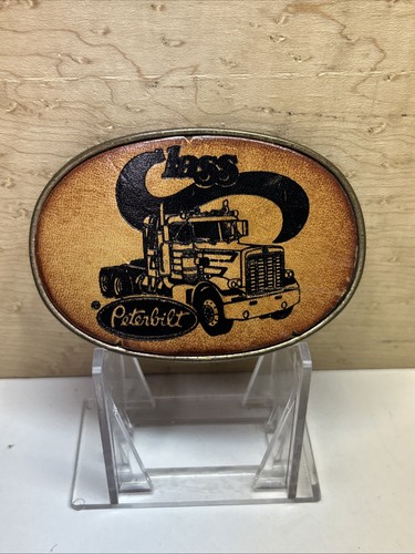 Fibbia per cintura vintage in ottone rivestita in pelle Peterbilt classe 1977 Tonkin USA - Foto 1 di 9