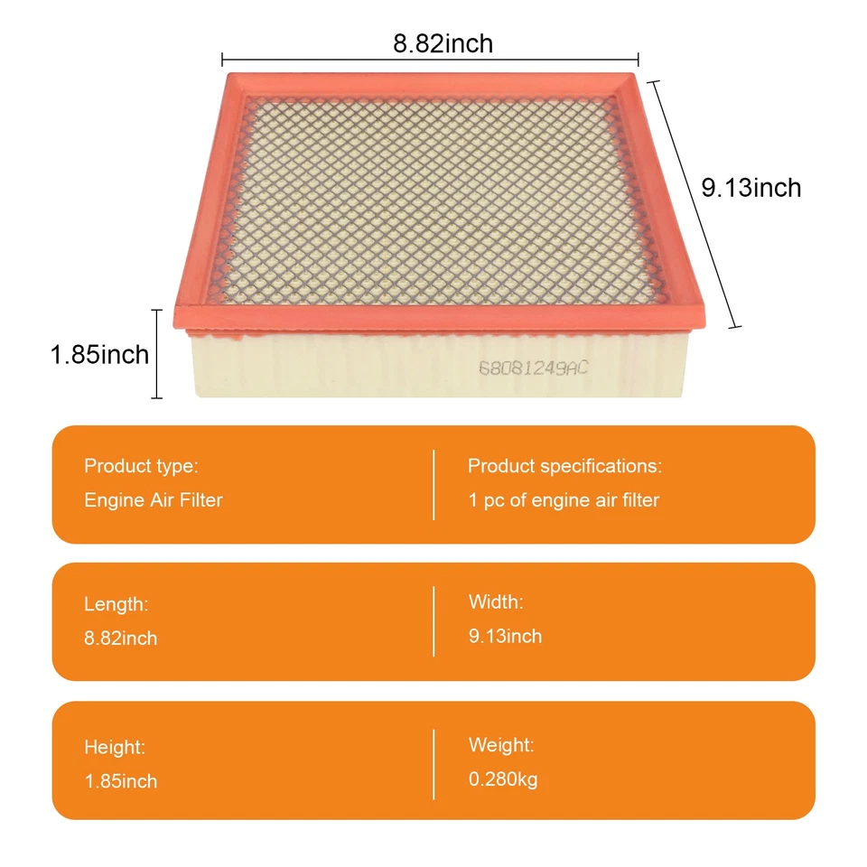 Filtro de aire del motor 68081249AC para Dodge Journey Avenger Chrysler 200 3,6 L Foto 2 de 4