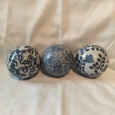 Decorative Balls 5 inch Spheres Orbs- Set Of 3, Floral Prints, Glazed Ceramic
