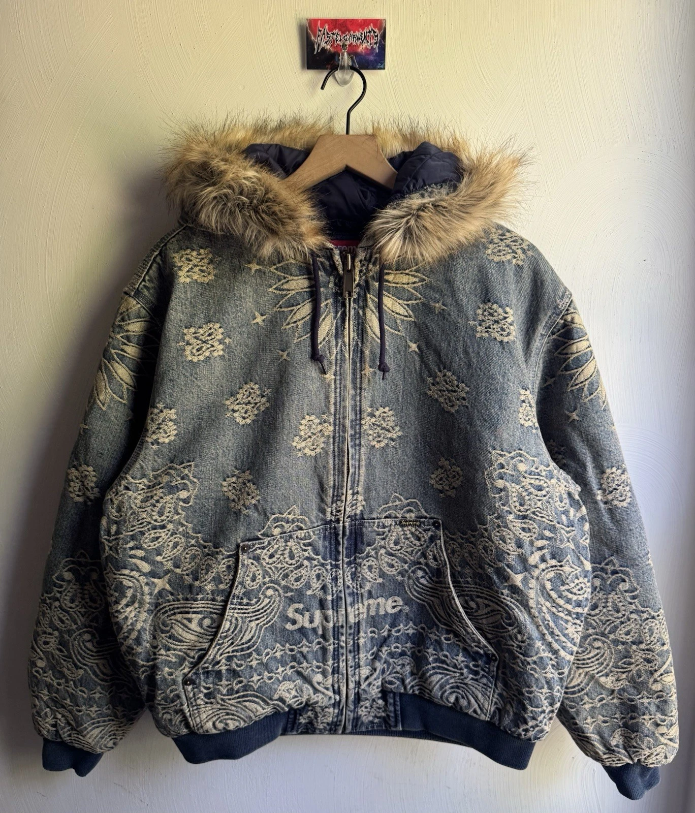 Veste de travail à capuche en denim jacquard Supreme Bandana bleu SS25 taille M Medium