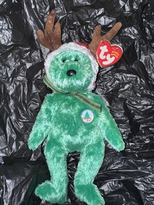 Ty 2002 Holiday Teddy Green Plush Retired Beanie Babies Christmas Edition