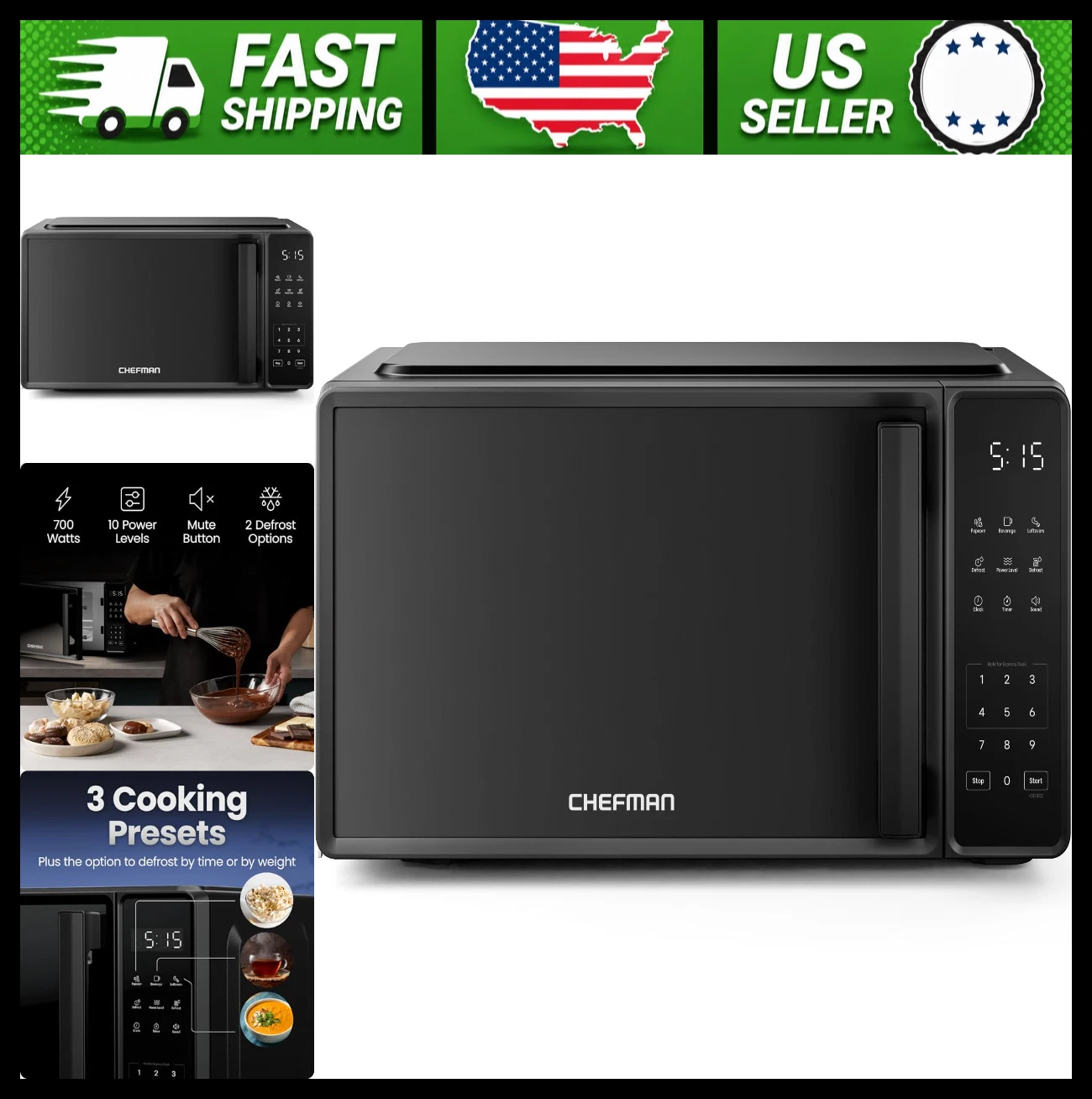 Chefman Countertop Microwave Oven 0.7 Cu. Ft. 700W Black