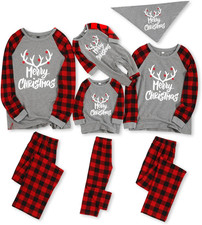 Matching Family Pajamas Sets Christmas Pj'S with Letter and Plaid Printed Long S