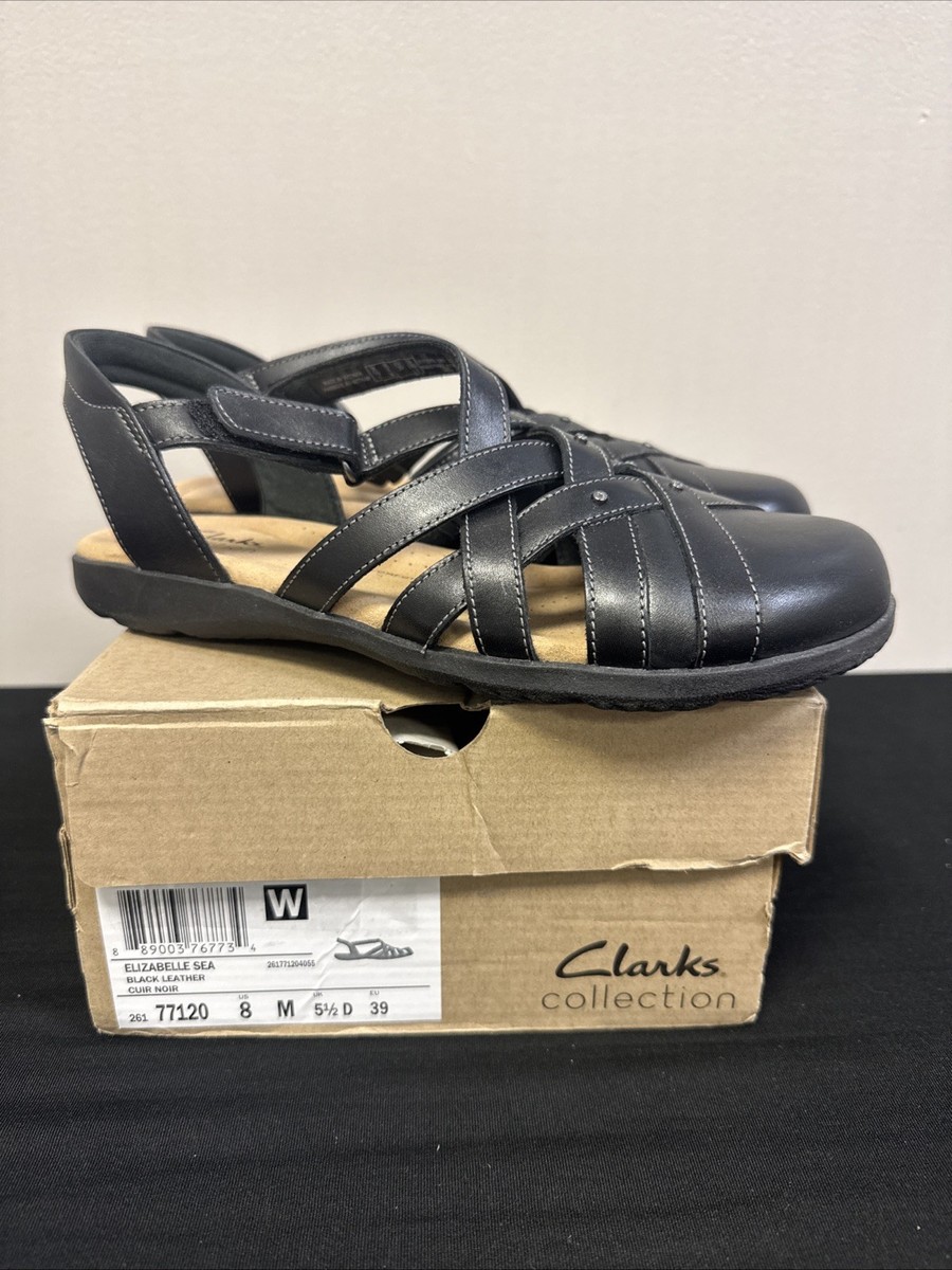 Clarks Elizabelle Sea Women 8.5 Black Leather Strappy Sandals Fisherman 26177120 Clarks Elizabelle Sea Black Women 8.5 Sandals Leather  main image 4