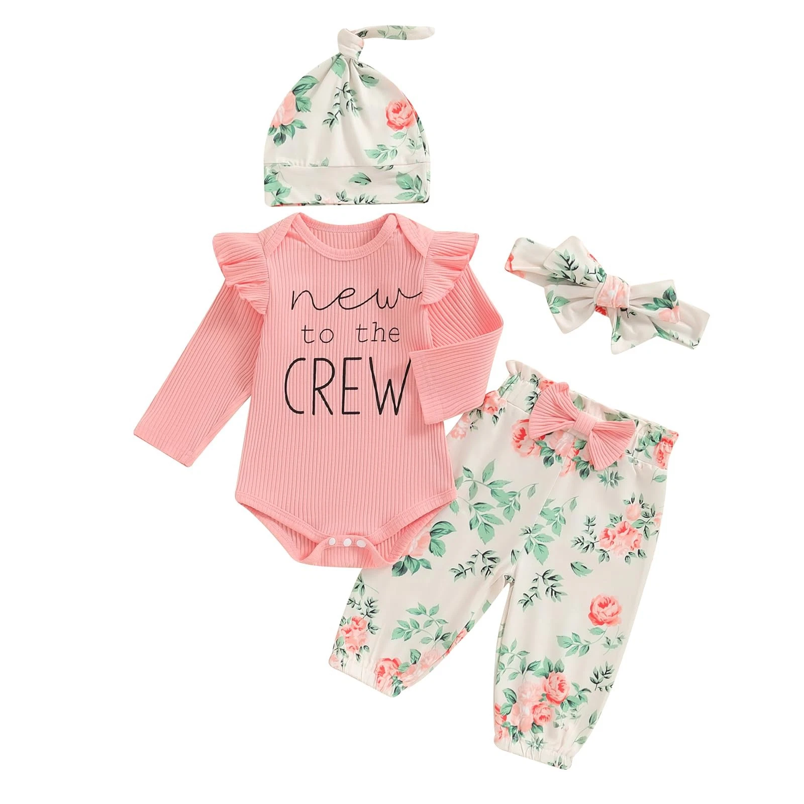 Newborn Baby Girl Fall Winter Clothes Long Sleeve Ribbed Romper Top Bow Pants...