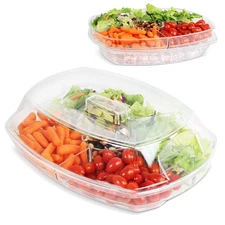 7Penn Acrylic Appetizer Serving Tray - 4 Section Chilled Serving Platter and Lid