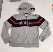 Boy's Sz L 14-16 Polo Ralph Lauren Full Zip Hoodie Sweatshirt Gray Blue Soft