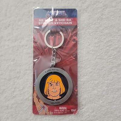 MOTU He-Man & She-Ra Spinner Metal Keychain Loot Crate Mattel NEW 