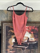 Zara Satin Effect Spaghetti Strap Bodysuit Coral Snap Closure Size US Small NWT