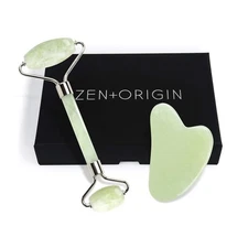 Jade Roller and Gua Sha Set - 100% Natural Jade Stone Face Roller, Dual Sided...