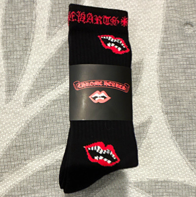 Chrome Hearts Mens Black Crew Socks Red Lips Logo Graphic 1 Pair One Size No Bag