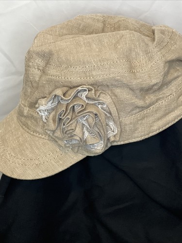 Damen Khaki Zeitungsjunge Cabbie Stil Hut mit 3D Blume Leinen wie Material - Bild 2 von 11