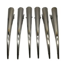 6 Pack Duckbill Hair Clips with Teeth, Metal Silvery Alligator Curl Clips Cro.