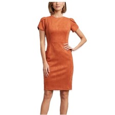 Calvin Klein Orange Faux Suede Tulip Sleeve Stretch Crepe Sheath Dress Size 8