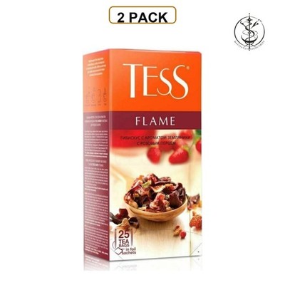 2 PACK - TESS Tea - FLAME - STRAWBERRY Black Tea 25 Tea Bags in Foil Sachets