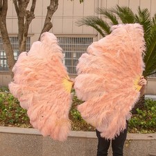 Large Real Ostrich Feather Fans 13 Bars Fluffy Plume Folding Fan for Party Stage