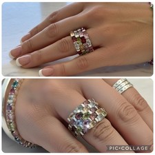 Ross & Simmons Vintage Muti-Row Gemstone 925 Statement Ring Sz 7.5